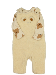 Krémový chlupatý overal a body s medvědy M&S