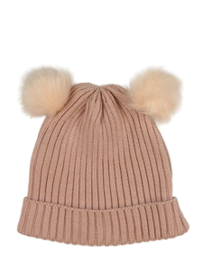 Růžová čepice s bambulí