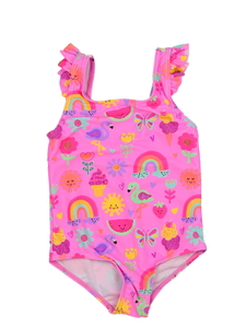 Růžové plavky s barevnými obrázky 