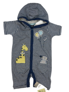 Nový pruhovaný overal s kapucí a se zvířátky Georg