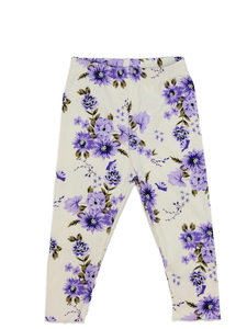 Bílé legíny s fialovými květinami 