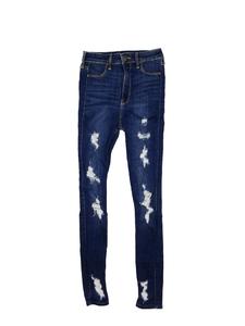 Modré trhané skinny rifle s vysokým pasem 