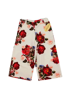 Nové bílé květinové široké 3/4 kalhoty 