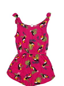 Sytě růžový kraťasový overal s ptákem Tu 