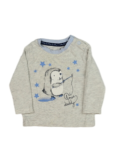 Šedé melírované triko s tučňákem Tu