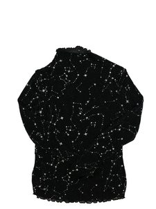 Černé průsvitné lesklé triko s hvězdami 