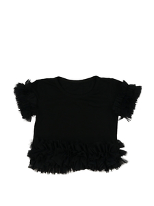 Černé crop triko s volánky 