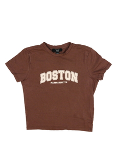 Hnědý crop top s nápisem New Look 