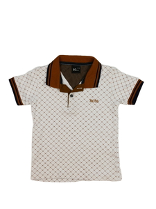 Bílé triko s hnědými pruhy a límečkem 