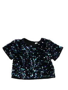 Tmavý flitrovaný crop top Tu 