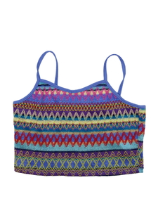 Vzorovaný modrý crop top 