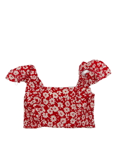 Červený květinový prošívaný crop top 