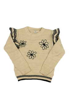 Hnědý svetr s květinami a volánky River Island 