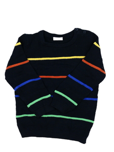 Tmavě modrý svetr s barevnými pruhy F&F