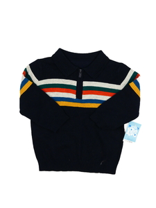 Nový tmavý svetr s barevnými pruhy 