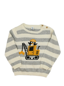 Pruhovaný svetr s bagrem 