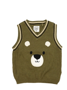 Khaki pletená vesta s čumáčkem 