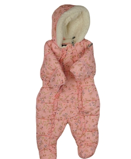 Růžový zimní overal s volánky a květinami DKNY