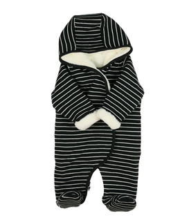 Černý zimní overal s bílými pruhy