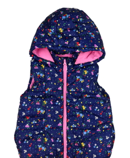 Modrá květinová zimní vesta