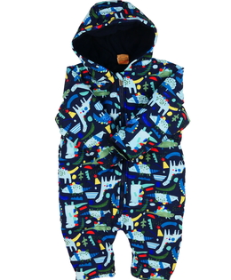 Tmavá zimní kombinéza s dinosaury 