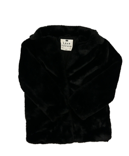 Černý chlupatý kožíškový kabát F&F