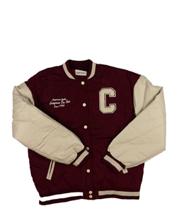 Červeno-krémová bunda s koženkovými rukávy 