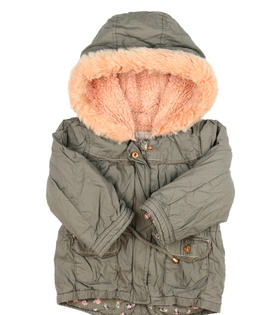 Šedá prošívaná bunda s růžovým kožíškem 