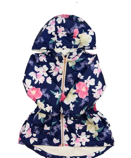 Modrý přechodový kabátek s květinami 