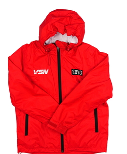 Červená slabá sportovní bunda šusťáková