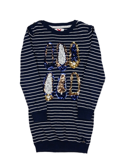 Modré svetrové šaty s flitry