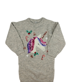 Šedé svetrové šaty s jednorožcem Tu 