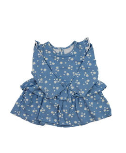 Modré květinové šaty s volánky 