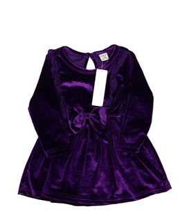 Nové fialové šaty s volánky a mašlí 