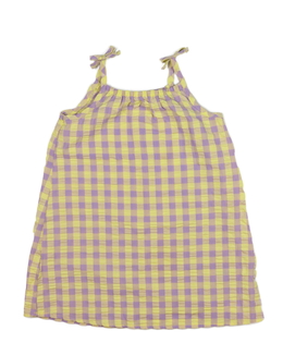 Žluto-fialové kostkované široké šaty Nutmeg