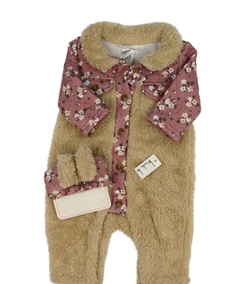 Nový hnědo-růžový zimní overal a čelenka 