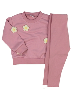 Růžová mikina s květinami a legíny 