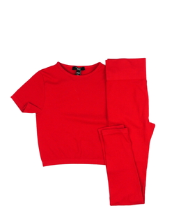 Červený žebrovaný crop top a legíny New Look 