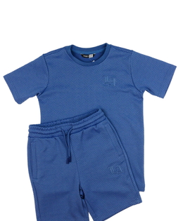 Modrý vzorovaný set kraťasy a triko 