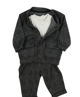 Tmavý set 3 ks triko dlouhý rukáv, kalhoty, košile