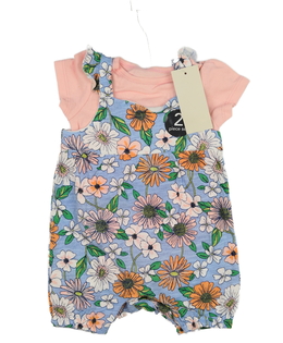 Nový květinový modrý overal a růžové body 