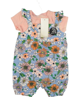 Nový květinový modrý overal a růžové body 