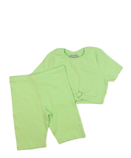 Zelený žebrovaný crop top a kraťasy 