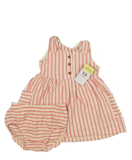 Nové krémové šaty a kalhotky s červenými pruhy