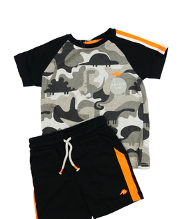 Tmavší triko s dinosaury a kraťasy F&F