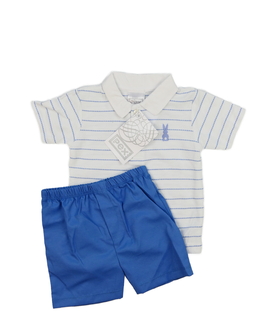 Nové bílo-modré triko a modré kraťasy 