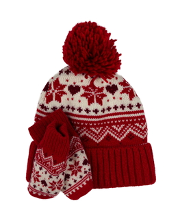 Červená čepice s palčáky 