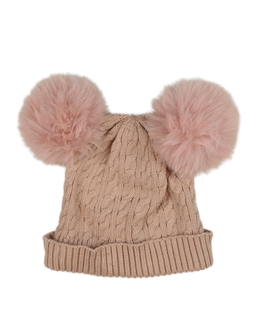 Růžová čepice s bambulemi 
