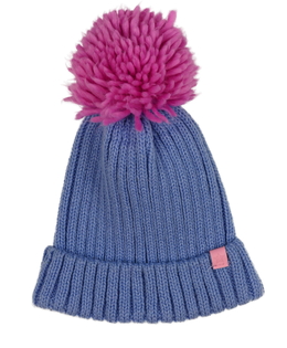 Modrá zimní čepice s růžovou bambulí Tu