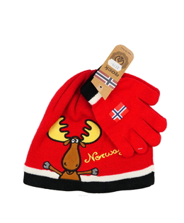 Nová červená čepice s rukavicemi